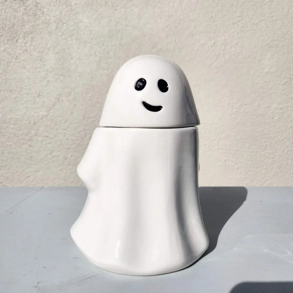 NEW Ceramic Ghost Cookie Jar Treat Food Storage Candy Kitchen Decor White Party